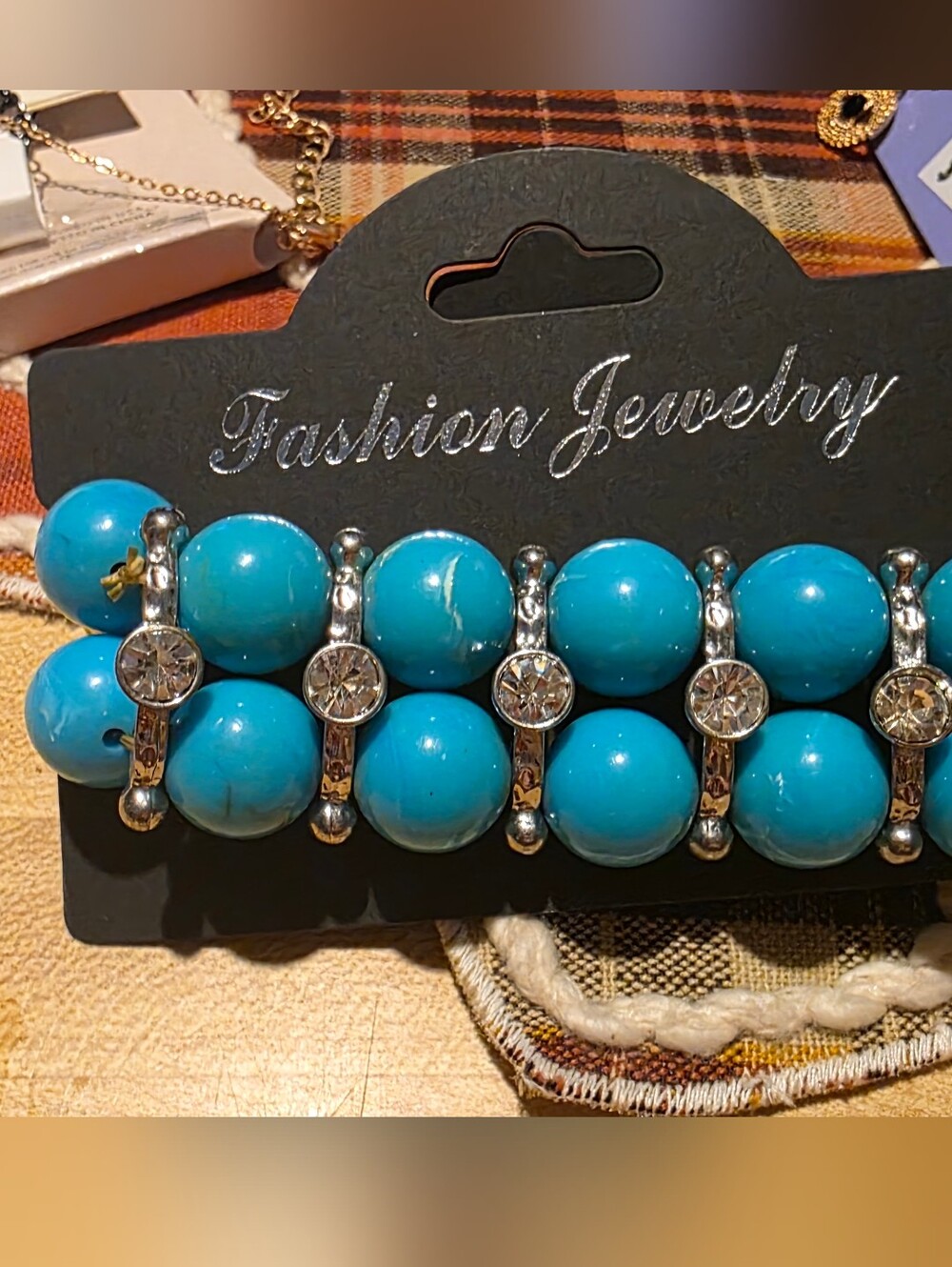 Fashion Jewelry Blue Beaded Stretch Bracelet with Silver Accents